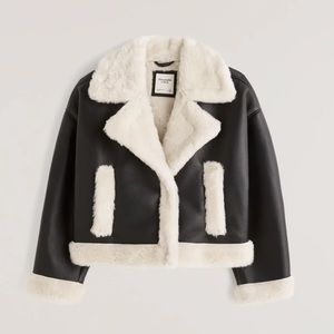 🆕NWT Abercrombie & Fitch Oversized Short Sherpa Lined Vegan Leather Coat